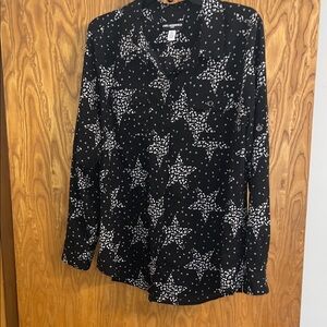 Karl Lagerfeld Black and White Star Button Down Shirt size Large